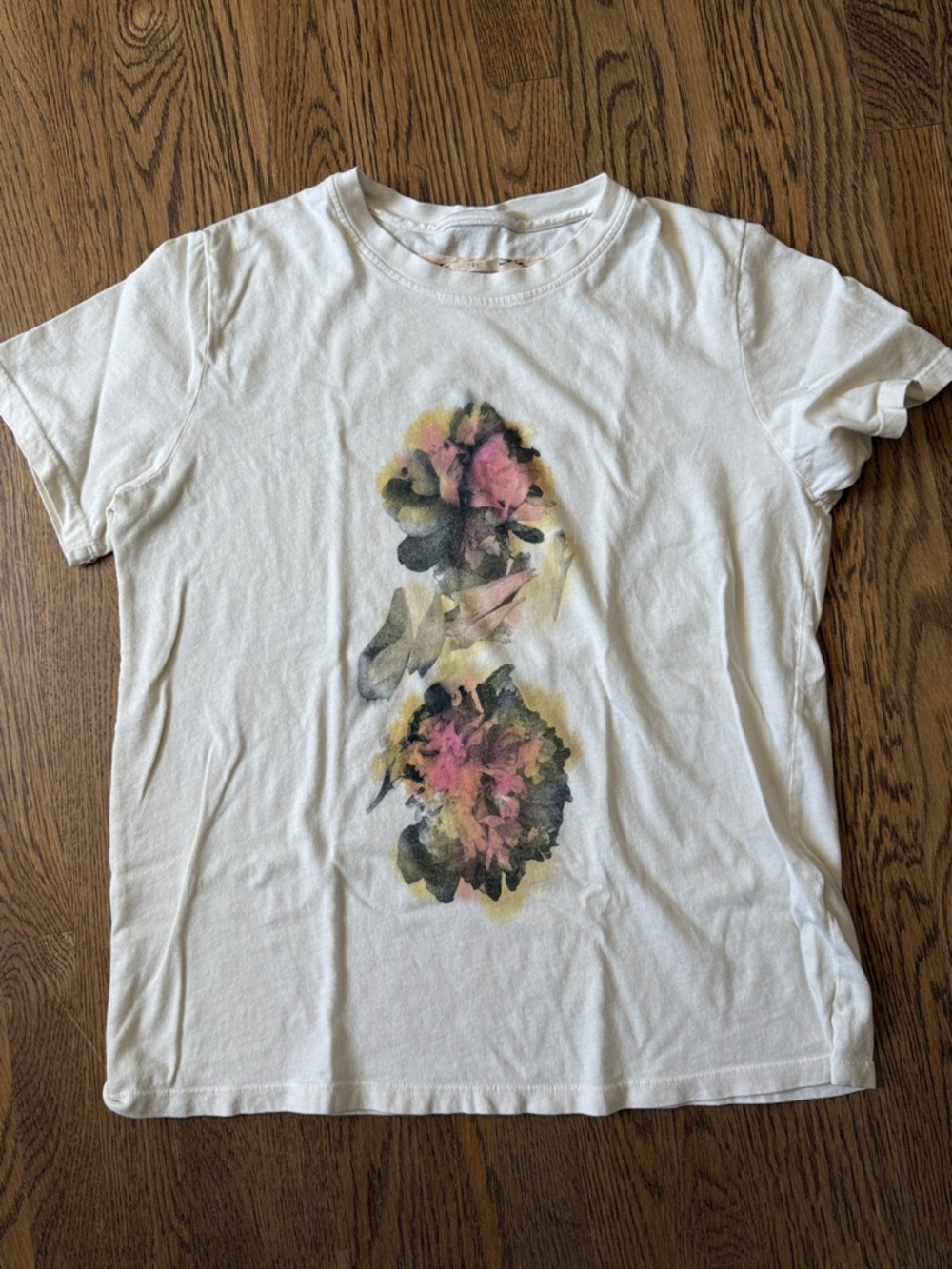 Raquel Allegra Cream Graphic Tee with Soft Pastel Floral Detail